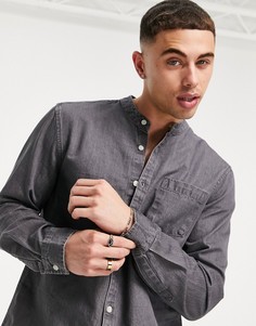 Темно-серая джинсовая рубашка с воротником с застежкой на пуговицы New Look-Серый