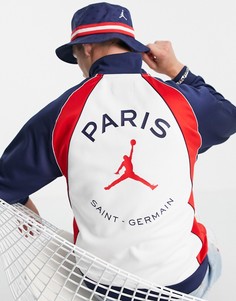Спортивная куртка темно-синего и белого цвета с принтом футбольного клуба Paris Saint-Germain Nike Jordan-Темно-синий