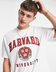 Белая футболка в стиле oversized с принтом "Harvard University" Topman-Белый