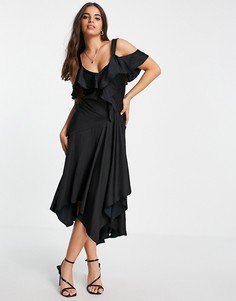Комбинированное черное премиум-платье Topshop-Черный цвет