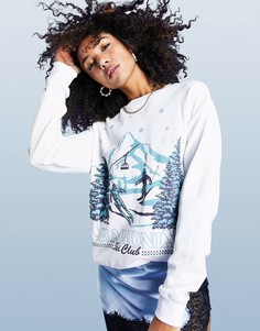 Белый oversized-свитшот с принтом "Chamonix apres" ASOS DESIGN
