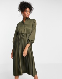 Платье миди цвета хаки с плиссированной юбкой Closet London-Зеленый цвет
