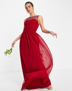 Красное платье макси с отделкой бусинами и вырезом сердечком Little Mistress Bridesmaid-Красный