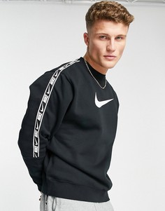 Черный свитшот с круглым вырезом и фирменной лентой Nike Repeat-Черный цвет