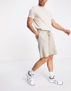 Бежевые шорты с завязкой-шнурком Bershka-Светло-бежевый