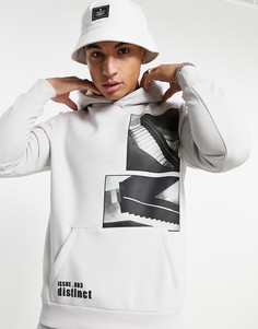 Серовато-белый худи с принтом на груди и спине Bershka-Фиолетовый цвет