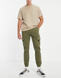 Зауженные брюки карго цвета хаки с нашивками Topman-Зеленый цвет