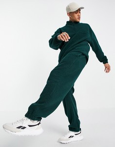 Темно-зеленый плюшевый oversize-свитшот от комплекта с короткой молнией ASOS DESIGN-Зеленый цвет