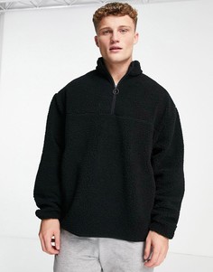 Черный плюшевый oversized-свитшот с короткой молнией ASOS DESIGN-Черный цвет