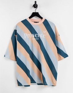 Oversized-футболка с диагональную полоску синего и розового цвета с принтом на груди ASOS DESIGN-Разноцветный
