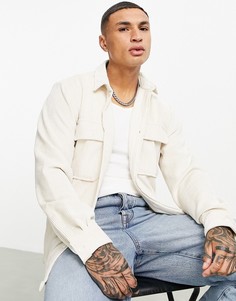 Свободная вельветовая рубашка кремового цвета Topman-Белый