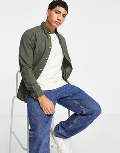 Зеленая рубашка в клетку с начесом Jack & Jones Originals-Зеленый цвет