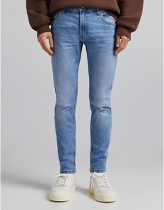 Темно-синие джинсы скинни Bershka-Голубой