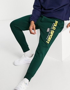 Зеленые джоггеры с манжетами и логотипом с флагом в стиле ретро из капсульной коллекции Polo Ralph Lauren Sport-Зеленый цвет