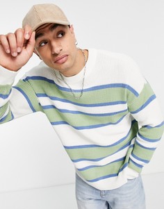 Разноцветный вязаный джемпер в полоску в стиле oversized Bershka