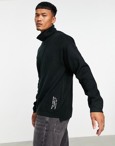 Черный oversized-джемпер с отворачивающимся воротником Bershka-Черный цвет