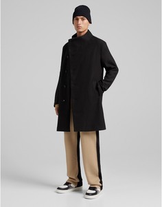 Черное пальто с воротником-стойкой Bershka-Черный цвет