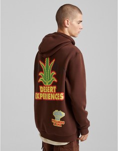 Коричневый oversized-худи с принтом пустыни Bershka-Черный цвет