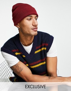 Бордовая вязаная шапка-бини Bershka-Красный