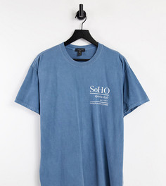Синяя выбеленная oversized-футболка с принтом "Soho" New Look-Темно-синий
