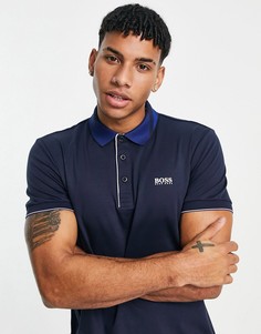Футболка-поло узкого кроя с контрастным воротником BOSS Athleisure Paule-Темно-синий