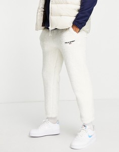 Кремовые джоггеры из ворсистого искусственного меха с манжетами и логотипом с флагом в стиле ретро из капсульной коллекции Polo Ralph Lauren Sport-Белый