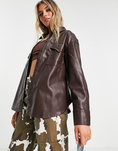 Oversized-рубашка из искусственной кожи коричневого цвета Bershka-Коричневый цвет