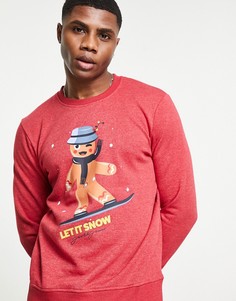 Красный новогодний свитшот с принтом имбирного человечка Jack & Jones Originals