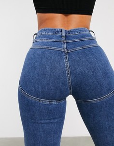 Моделирующие выбеленные зауженные джинсы с завышенной талией ASOS DESIGN-Синий