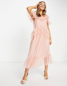 Розовое платье миди из тюля Miss Selfridge-Розовый цвет
