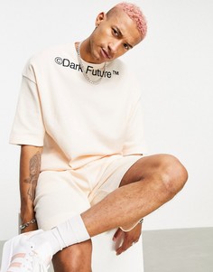 Бежевый oversized-свитшот с короткими рукавами от комплекта из легкой вафельной ткани ASOS Dark Future-Светло-бежевый цвет