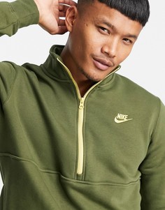 Флисовый свитшот цвета хаки с короткой молнией до середины груди Nike Club-Зеленый цвет