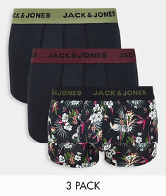 Набор из 3 боксеров-брифов из микрофибры черного цвета с цветочным принтом Jack & Jones-Черный цвет