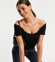 Боди черного цвета с открытыми плечами и волнистыми краями ASOS DESIGN Tall-Черный цвет