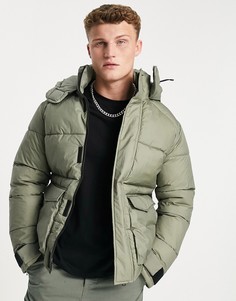 Зеленый плотный пуховик с капюшоном Jack & Jones Originals-Зеленый цвет