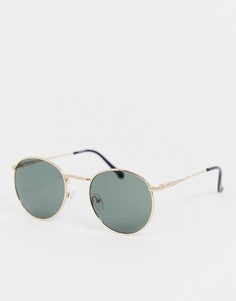 Круглые солнцезащитные очки в золотистой металлической оправе ASOS DESIGN-Золотистый