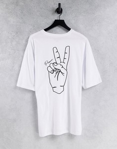 Белая футболка в стиле oversized со знаком «мир» на спине Jack & Jones Originals-Белый