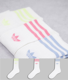 Набор из 3 пар белых носков обычной длины с полосками пастельного цвета и логотипом-трилистником adidas Originals adicolor-Белый