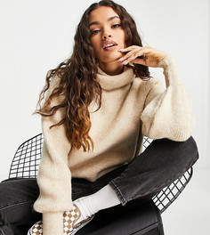 Песочный укороченный джемпер с отворачивающимся воротником Topshop Petite-Светло-бежевый цвет