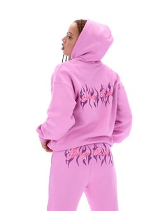 Розовый флисовый худи бойфренда с логотипом с пламенем от комплекта Juicy Couture-Розовый цвет