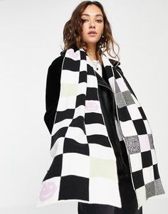 Шарф с шахматным принтом черного и белого цвета Topshop-Черный цвет