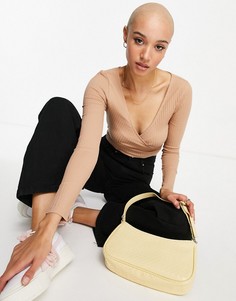 Топ на запахе с длинными рукавами и завязкой Miss Selfridge-Коричневый цвет