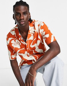 Темно-оранжевая рубашка с принтом Bershka-Оранжевый цвет
