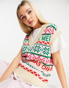 Новогодний жилет с узором Фэйр-Айл ASOS DESIGN Christmas-Разноцветный