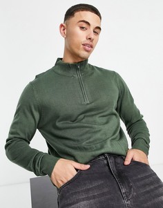 Мягкий джемпер цвета тимьяна с воротником-стойкой на короткой молнии Threadbare-Зеленый цвет