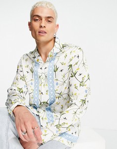 Атласная рубашка с отложным воротником и цветочным принтом ASOS DESIGN-Белый