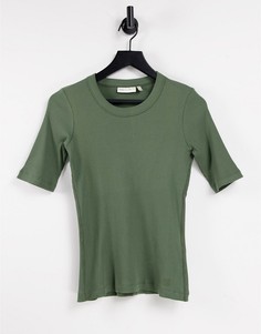 Зеленая хлопковая футболка в рубчик In Wear-Зеленый цвет