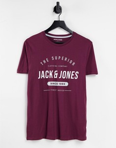 Бордовая футболка с круглым вырезом и логотипом Jack & Jones-Красный
