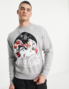 Серый свитшот с принтом Санта-Клауса и надписью "Coca Cola Merch CMT LTD