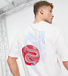 Белая oversized-футболка из органического хлопка с принтом дракона на спине Selected Homme – эксклюзивно для ASOS-Белый